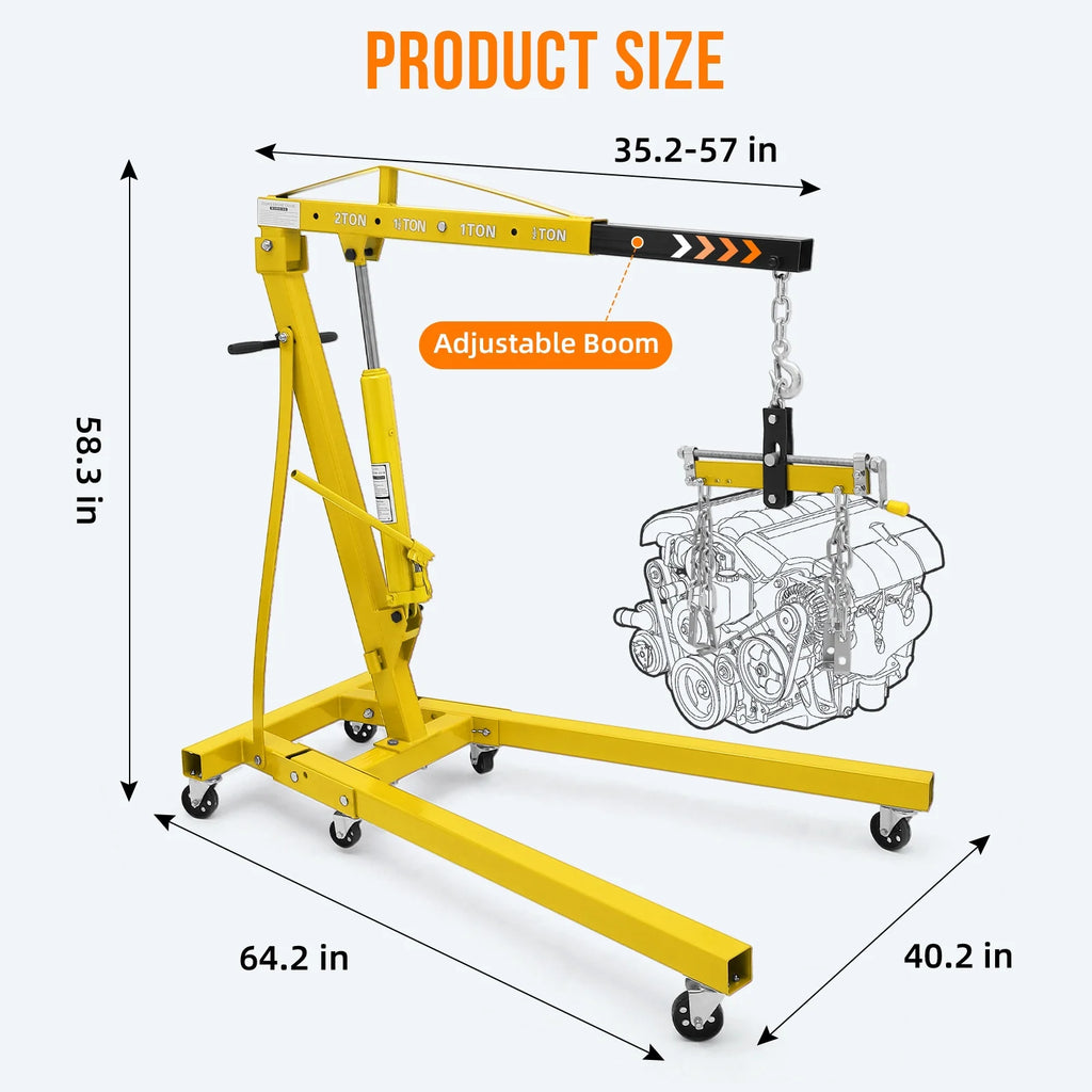 JoanKaren Hydraulic Engine Hoist,4400lbs Max Weight,Folding Engine Lift Shop Crane with Lever and 6 Steel Caster Wheels,Yellow
