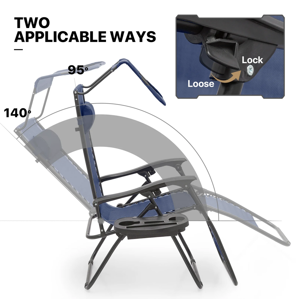 MoNiBloom Zero Gravity Chairs Set of 2, Folding Outdoor Patio Beach Recliner with Canopy Shade & Headrest, Black