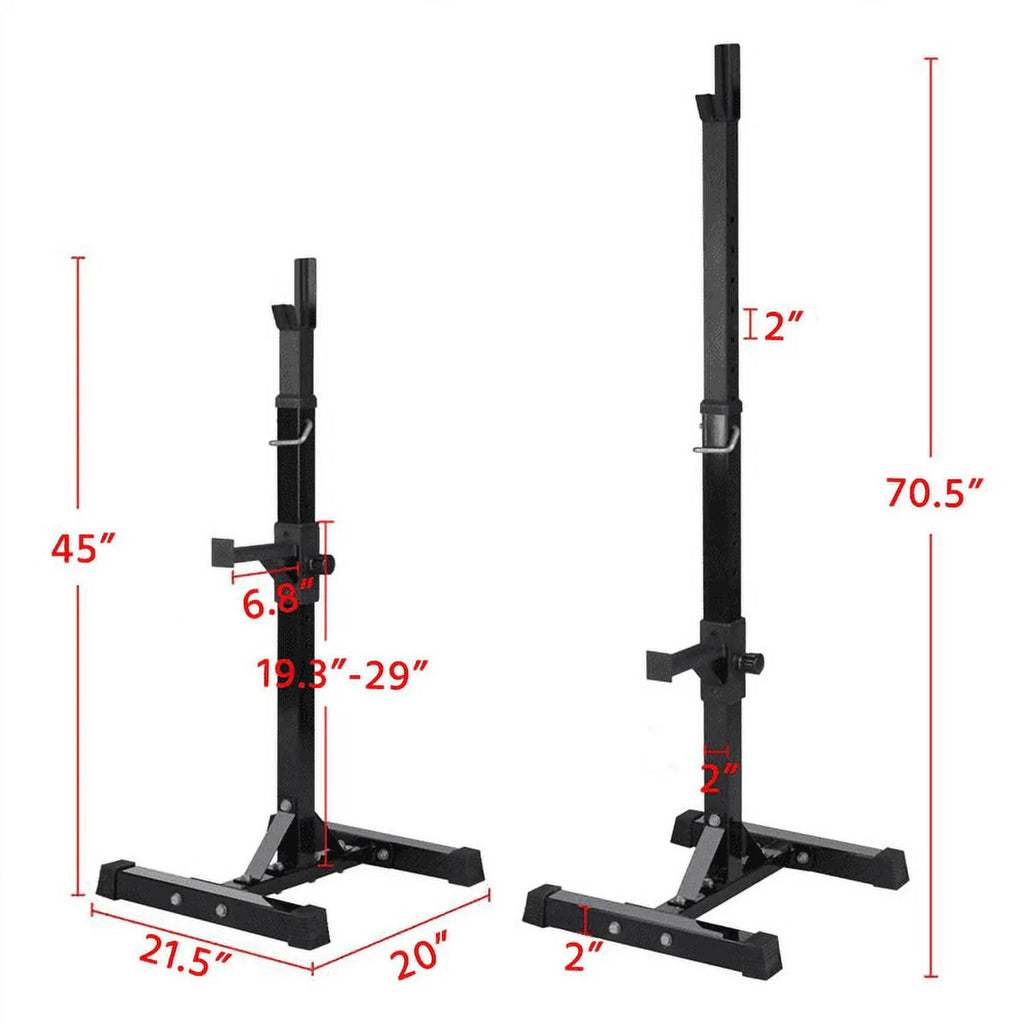 2-Piece Adjustable Squat Stand Rack or Barbell Free Press Bench, Black