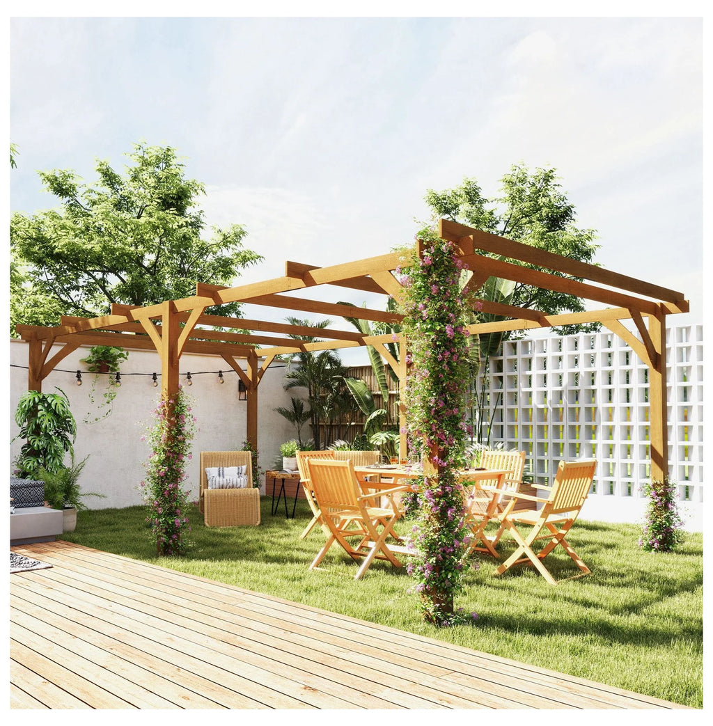 20x10ft Wood Pergola, Outdoor Gazebo Grape Trellis - Dark Brown