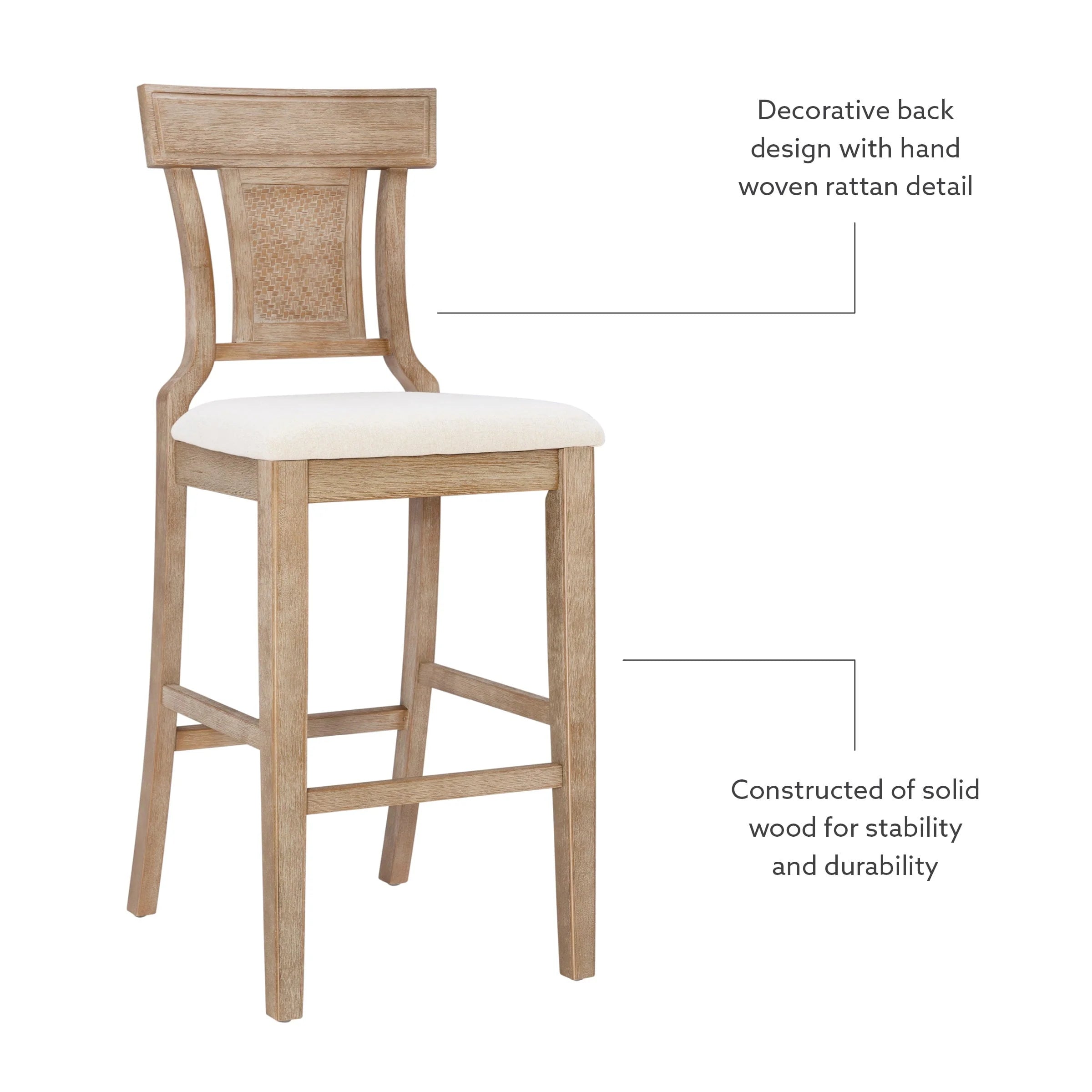 Linon Rylan 30" Bar Stool, Rustic Brown Finish with Beige Fabric