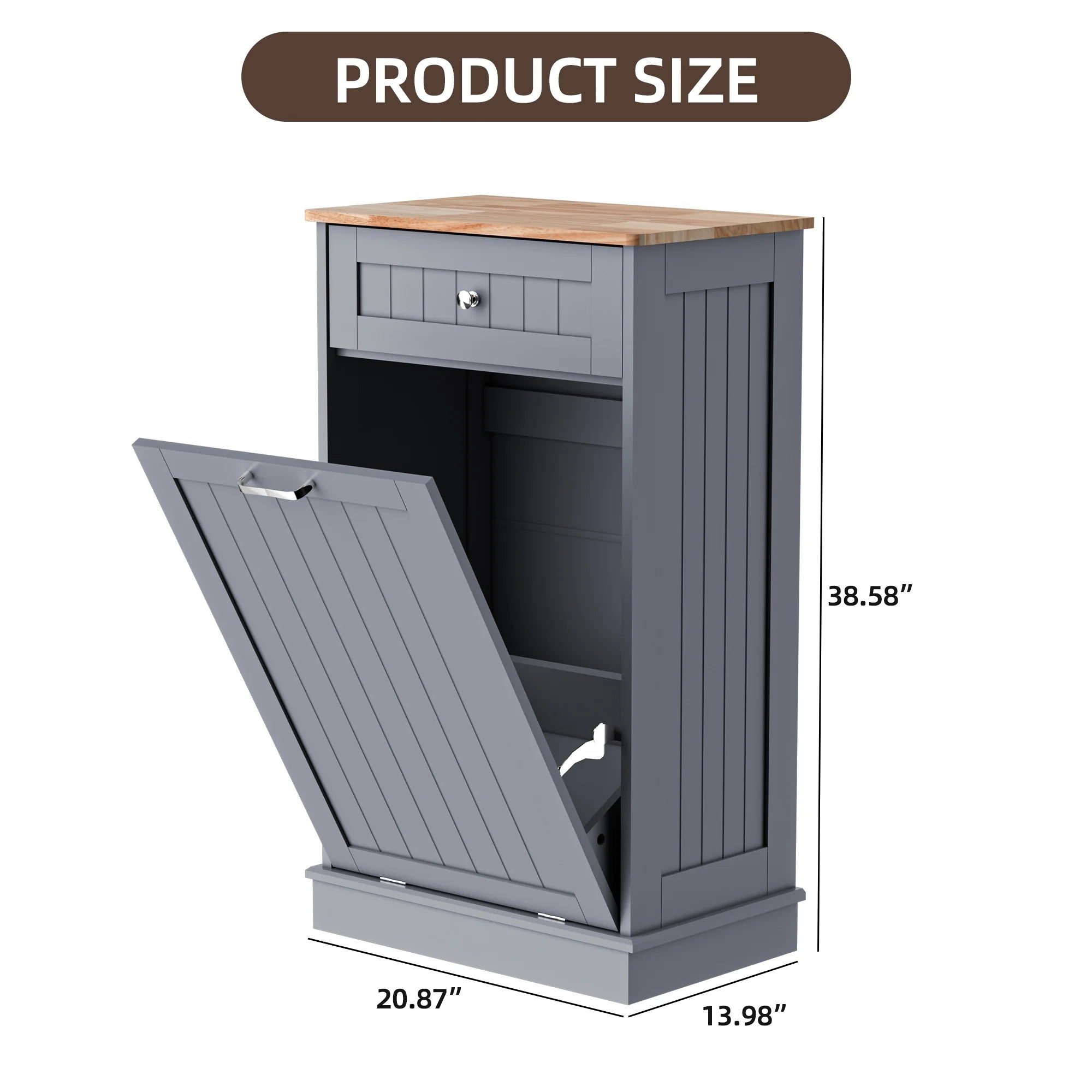HARIPUL Single Tilt Out Trash Cabinet for 13 Gallon Waste Bin, Free Standing Kitchen Trash Can Cabinet with Drawers, White