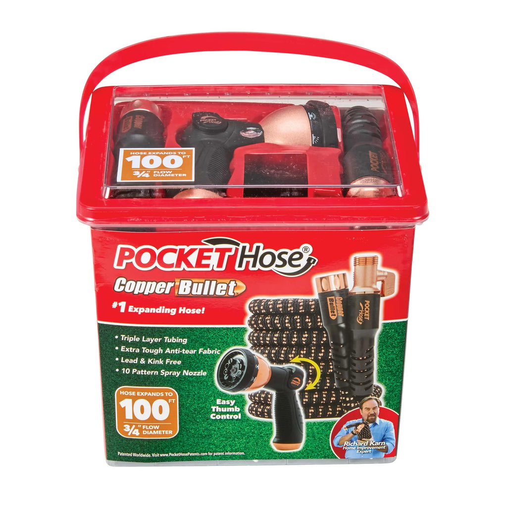 Copper Bullet by Pocket Hose, 3/4" Ultra-Light x 100 ft Expandable Garden Hose with Spray Nozzle