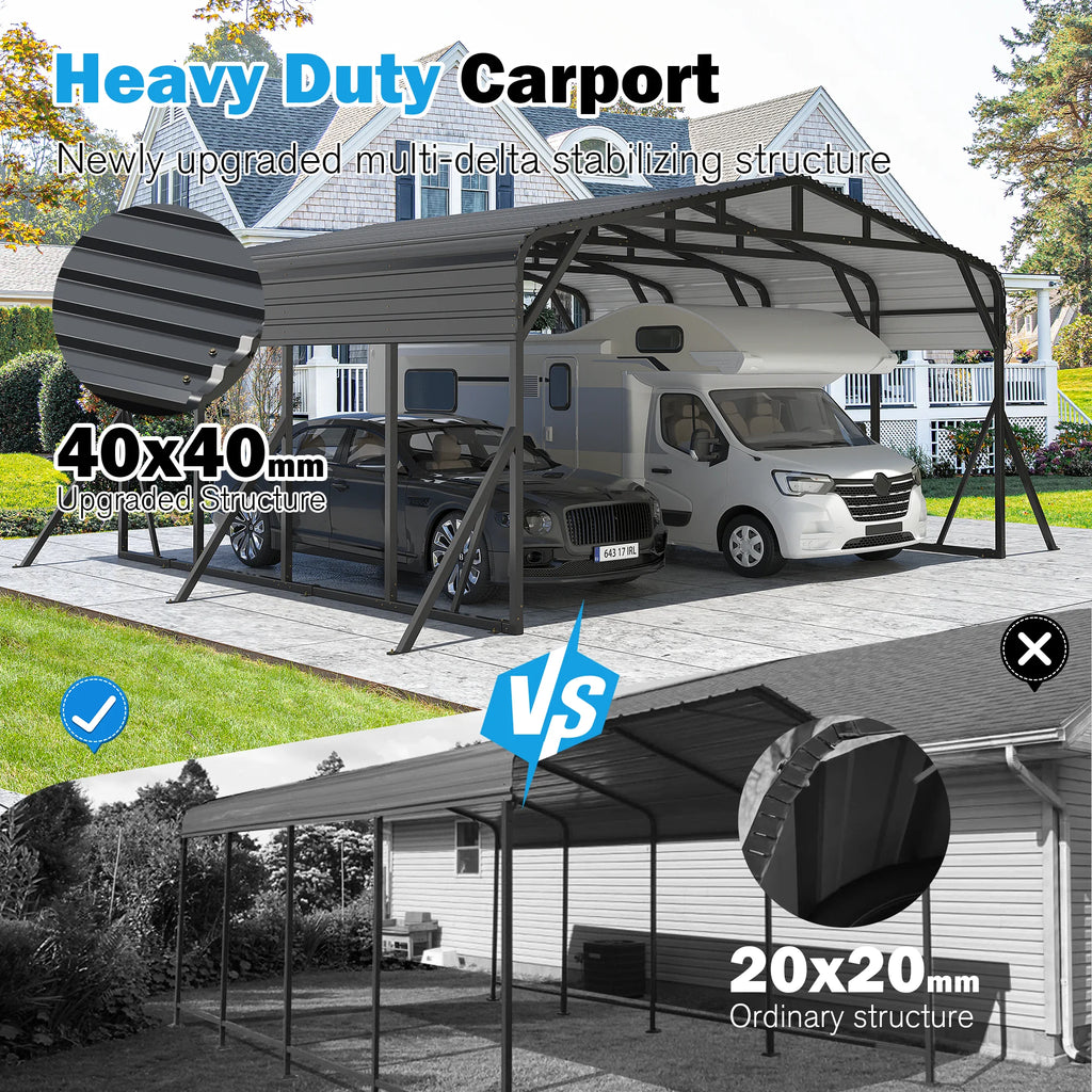 MUCHANT 12��X20�� Outdoor Heavy-Duty Carport Galvanized Steel Roof with Reinforced Stable Triangle Frame & Enhanced Base for Car, Pickup and Truck