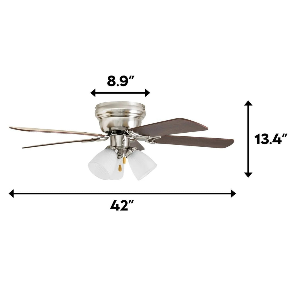 Prominence Home 42" Satin Nickel Bedroom Hugger Ceiling Fan with Lights