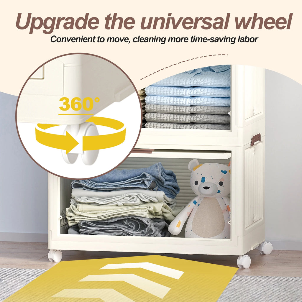 Montary Kids Portable Wardrobe w/ Magnetic Doors & Hanging Rod - 4-Cube Plastic Storage Cabinet,Nursery/Bedroom