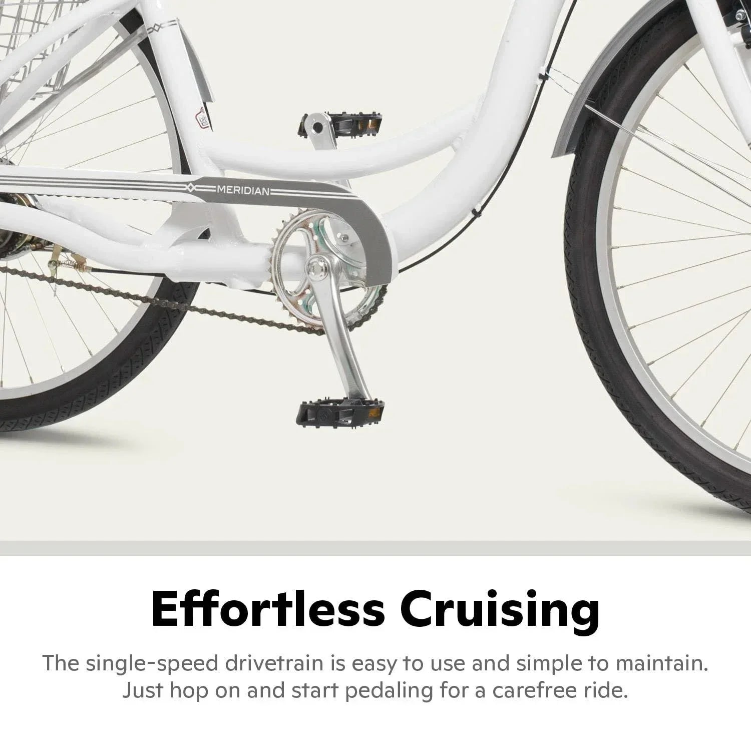 2025 Schwinn Meridian Adult Tricycle, Men's and Women's Beach Cruiser, 26-inch Wheels, Low Step-Through, Wide Saddle, Folding Rear Basket.