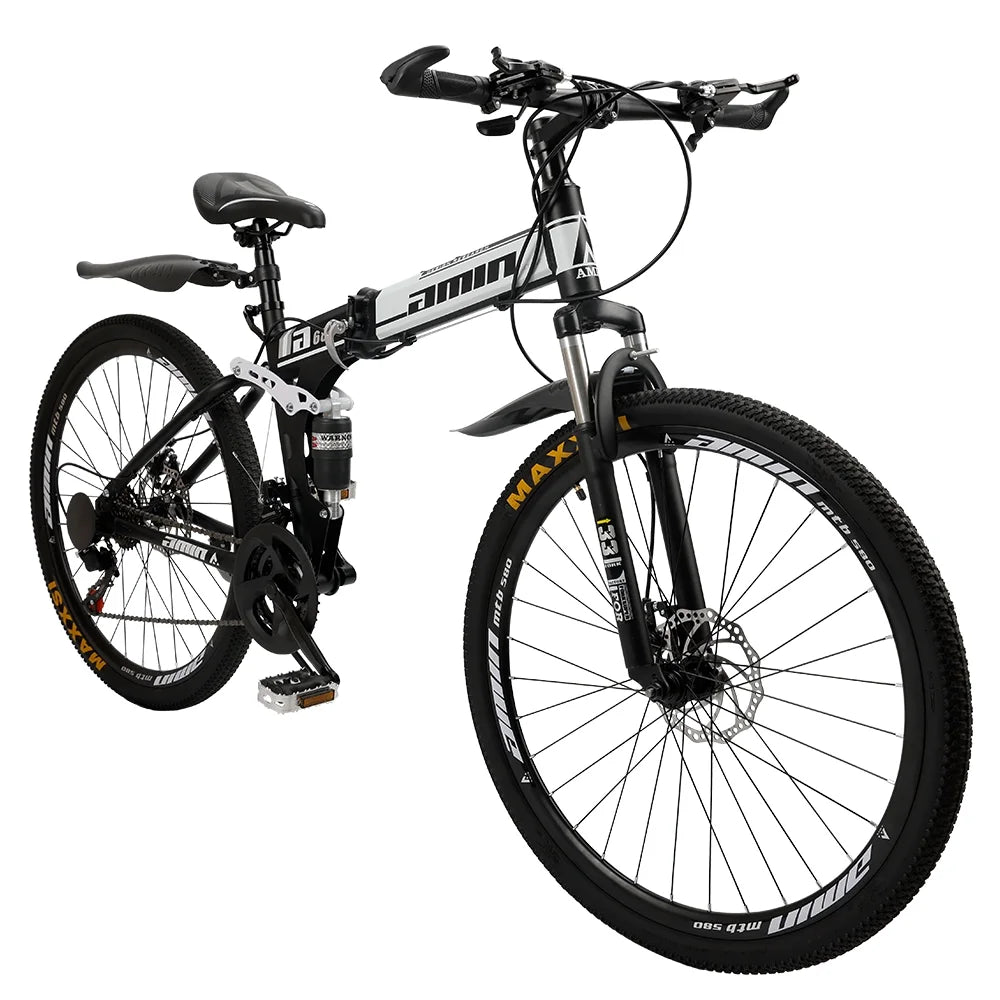 Artudatech Folding Mountain Bike 26 Inch Shimano 21 Speed Dual Disc Brake - Adult - Red