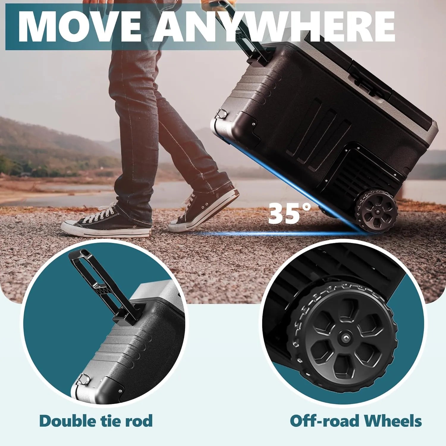 12 Volt Refrigerator, 53QT(50L) Electric Cooler, Portable Freezer 12V/24V DC 110-240V AC, 12V Fridge -4?H~68?H, 12V Cooler with Wheels & 2 Baskets for Travel, Truck, Boat, Camping