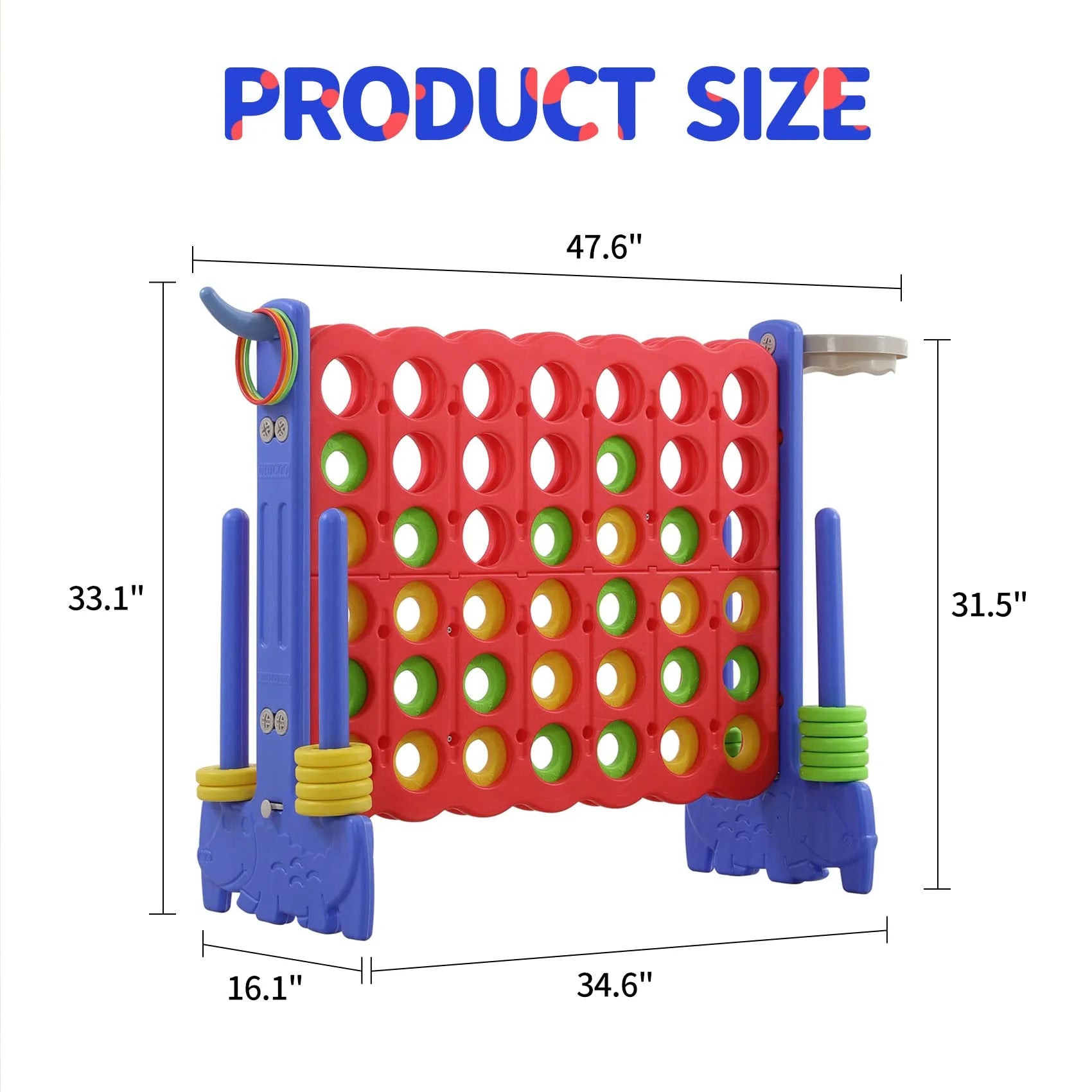 UNICOO? 3-in-1 Giant 4 in A Row Game, Featuring Basketball Hoop, Ring Toss Game & 4-to-Score Game. Perfect for Kids & Adults, Parties & Gatherings with Carrying Bag (Red + Blue)