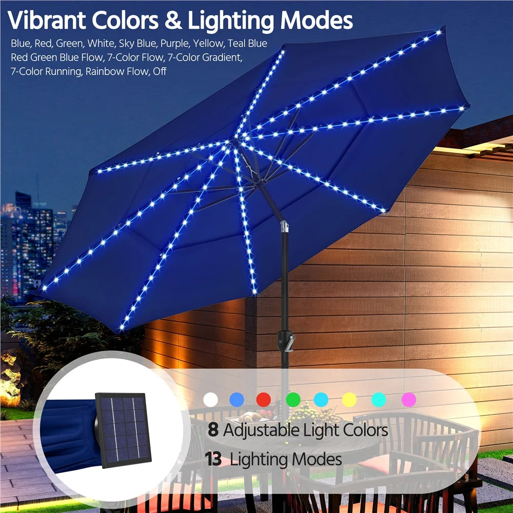 Renwick 10 Ft Outdoor Patio Parasol with Color-Changing LED Strip, Tan