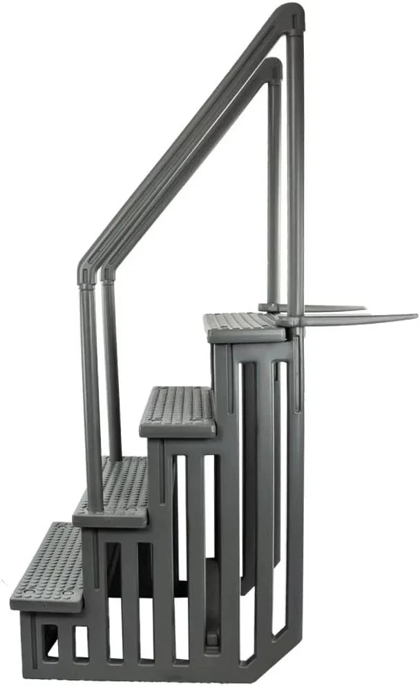 Non-slip entry steps for pools | Grey | For above-ground pools | Can be installed on terraces with a height of 122 to 137 cm | Load capacity up to 136 kg