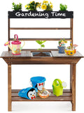 DORTALA Kids Potting Bench, Fir Wood Outdoor Mud Table with Removable Sink, 4 Pots, Chalkboard, Storage Shelves, Garden Kid Kitchen Playset, Mud Kitchen for Kids Outdoor
