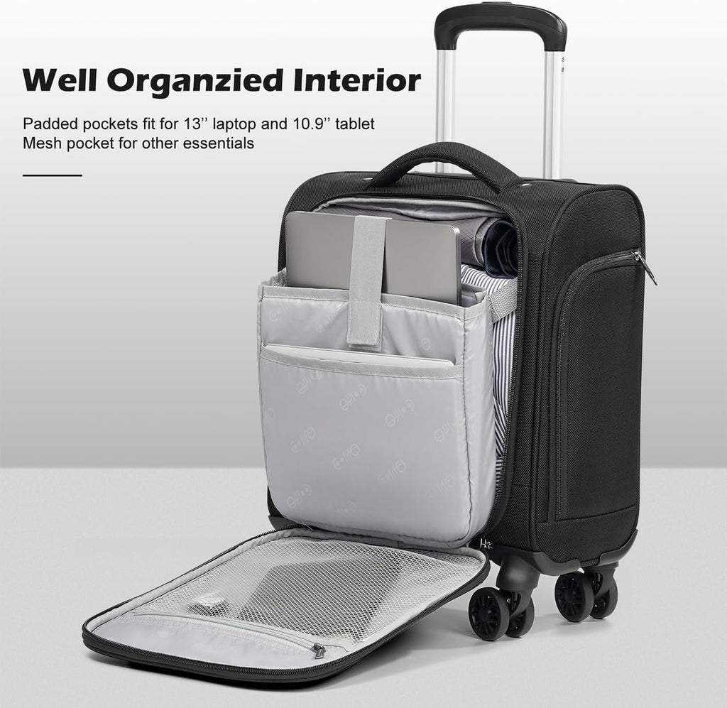 Underseat Carry On Luggage Softside Lightweight Rolling Travel Bag Spinner Suitcase
