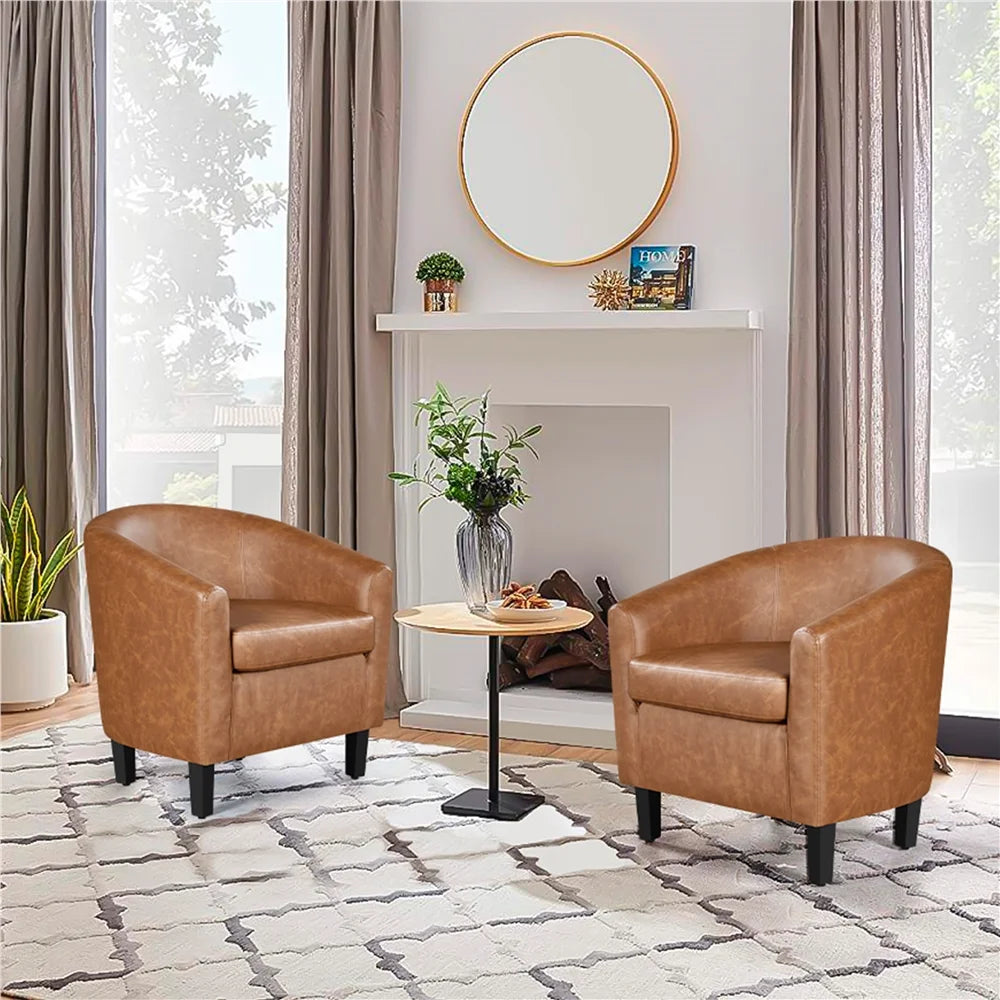 Renwick Faux Leather Barrel Accent Chair for Living Room, Set of 2, Black