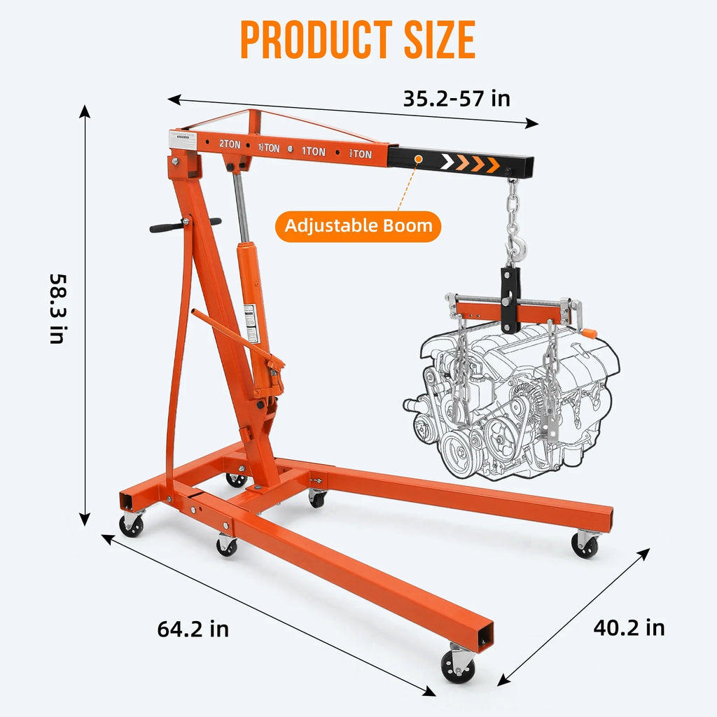 JoanKaren Hydraulic Engine Hoist,4400lbs Max Weight,Folding Engine Lift Shop Crane with Lever and 6 Steel Caster Wheels,Yellow
