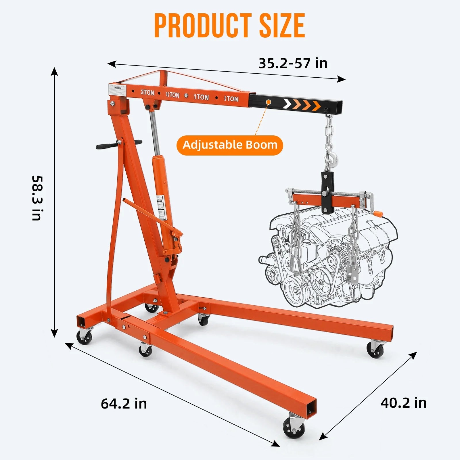 JoanKaren Hydraulic Engine Hoist,4400lbs Max Weight,Folding Engine Lift Shop Crane with Lever and 6 Steel Caster Wheels,Yellow