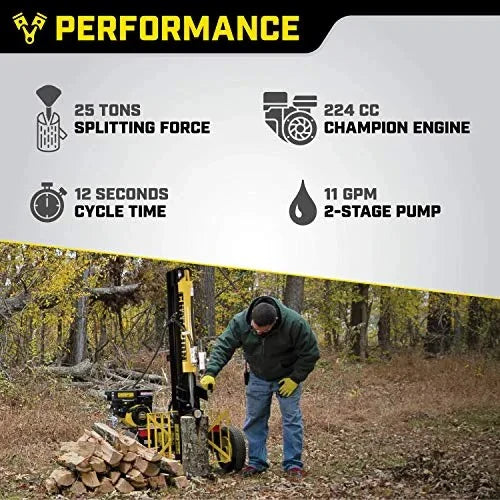 Champion Power Equipment-100251 25-ton petrol log splitter with horizontal/vertical splitting wedge and automatic return