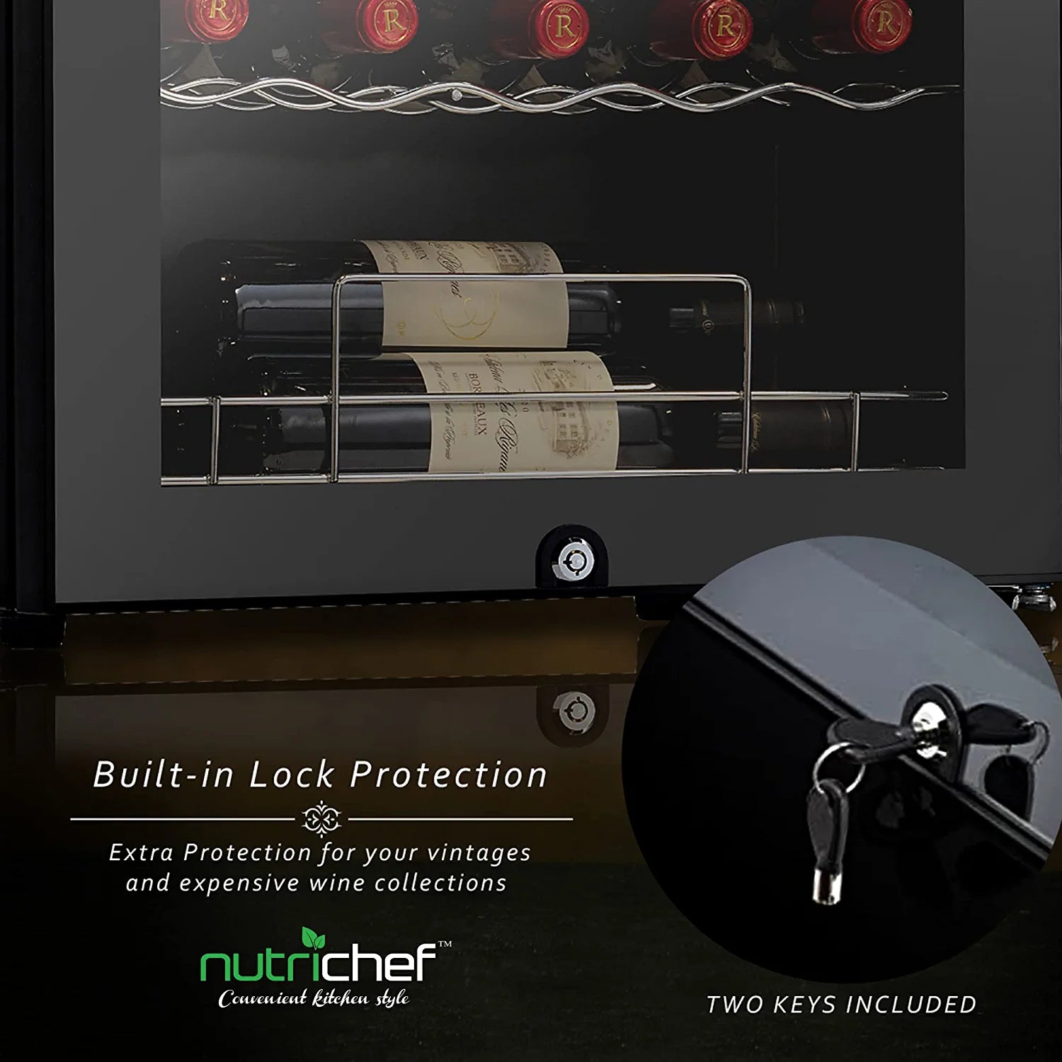 NutriChef 33 Bottle Dual-Zone Refrigerator PKCWCDS335