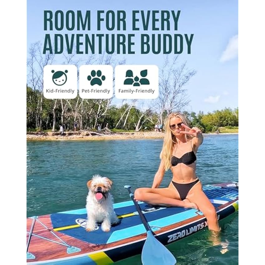 ZLX 11'6" Extra Wide Inflatable Stand Up Paddle Board SUP, Stable Non-Slip Deck Pad, Unique Fin System and Premium iSUP Accessories - Portable Backpack & Upgraded Pump for Adults, All Skill Levels