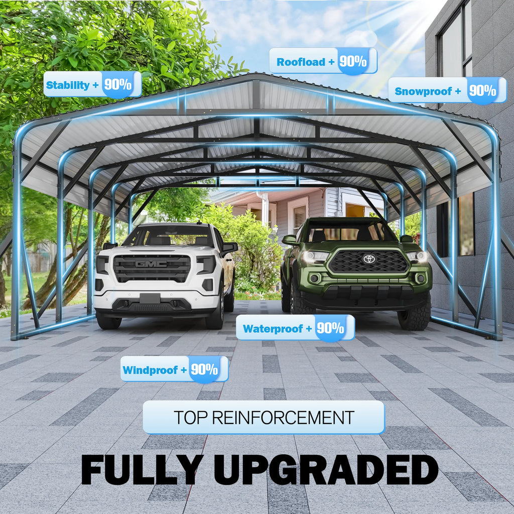 MUCHANT 12��X20�� Outdoor Heavy-Duty Carport Galvanized Steel Roof with Reinforced Stable Triangle Frame & Enhanced Base for Car, Pickup and Truck