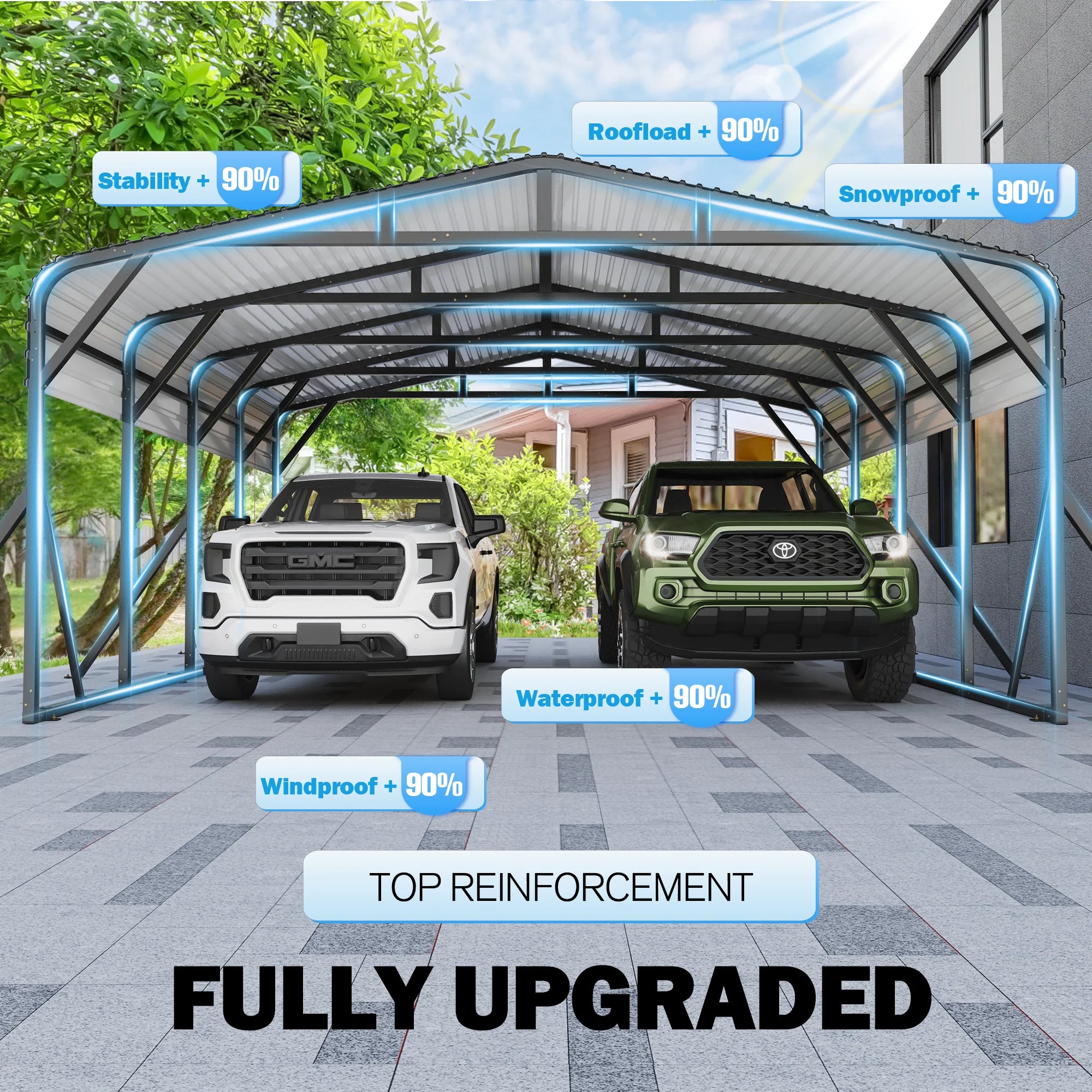 MUCHANT 12��X20�� Outdoor Heavy-Duty Carport Galvanized Steel Roof with Reinforced Stable Triangle Frame & Enhanced Base for Car, Pickup and Truck