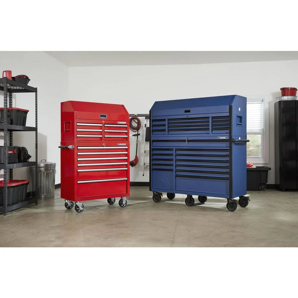 2025 56 inch W x 22 inch D Heavy-duty combination tool trolley with 23 drawers and tool cabinet in matte blue