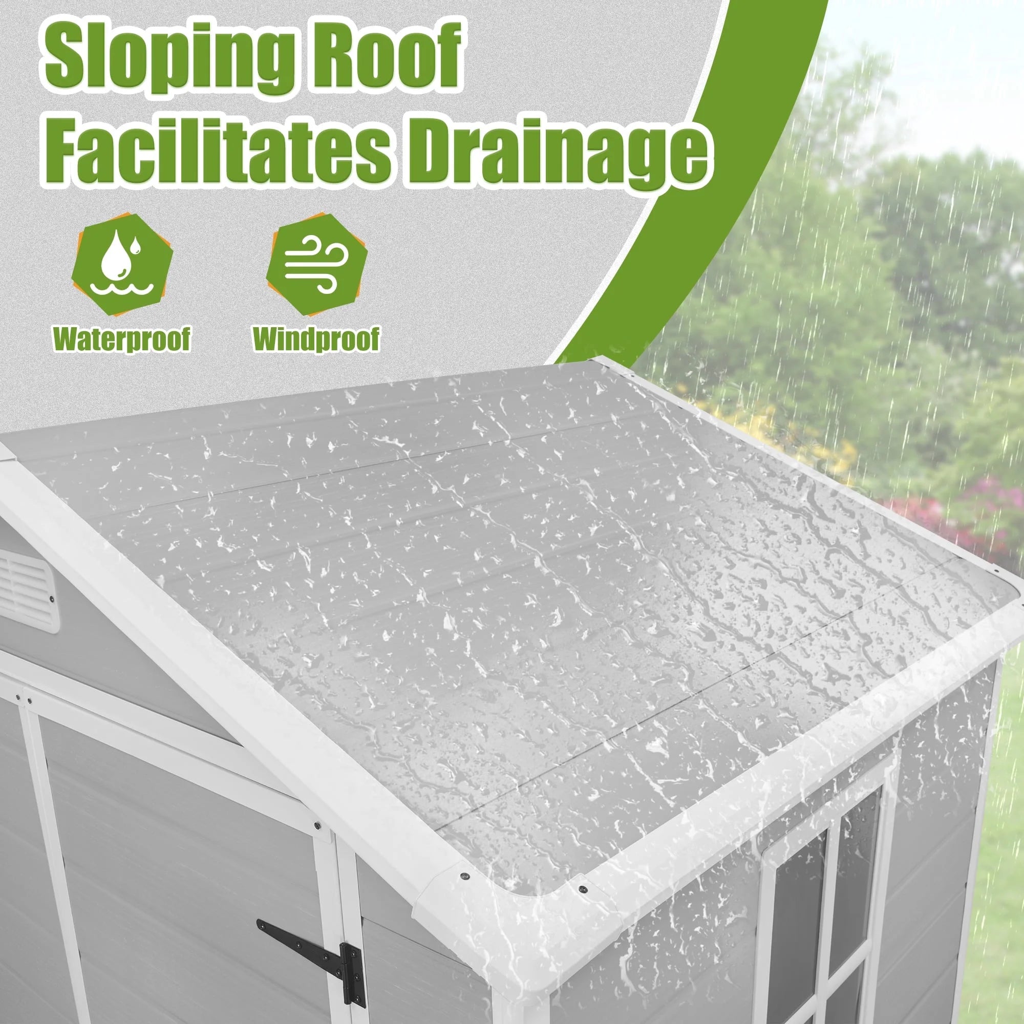 Enyopro 6 x 4.4FT Outdoor Storage Shed, All-Weather Plastic Resin Utility Tool Large Shed with Dual Lockable Doors for Patio Backyard Lawn, Gray