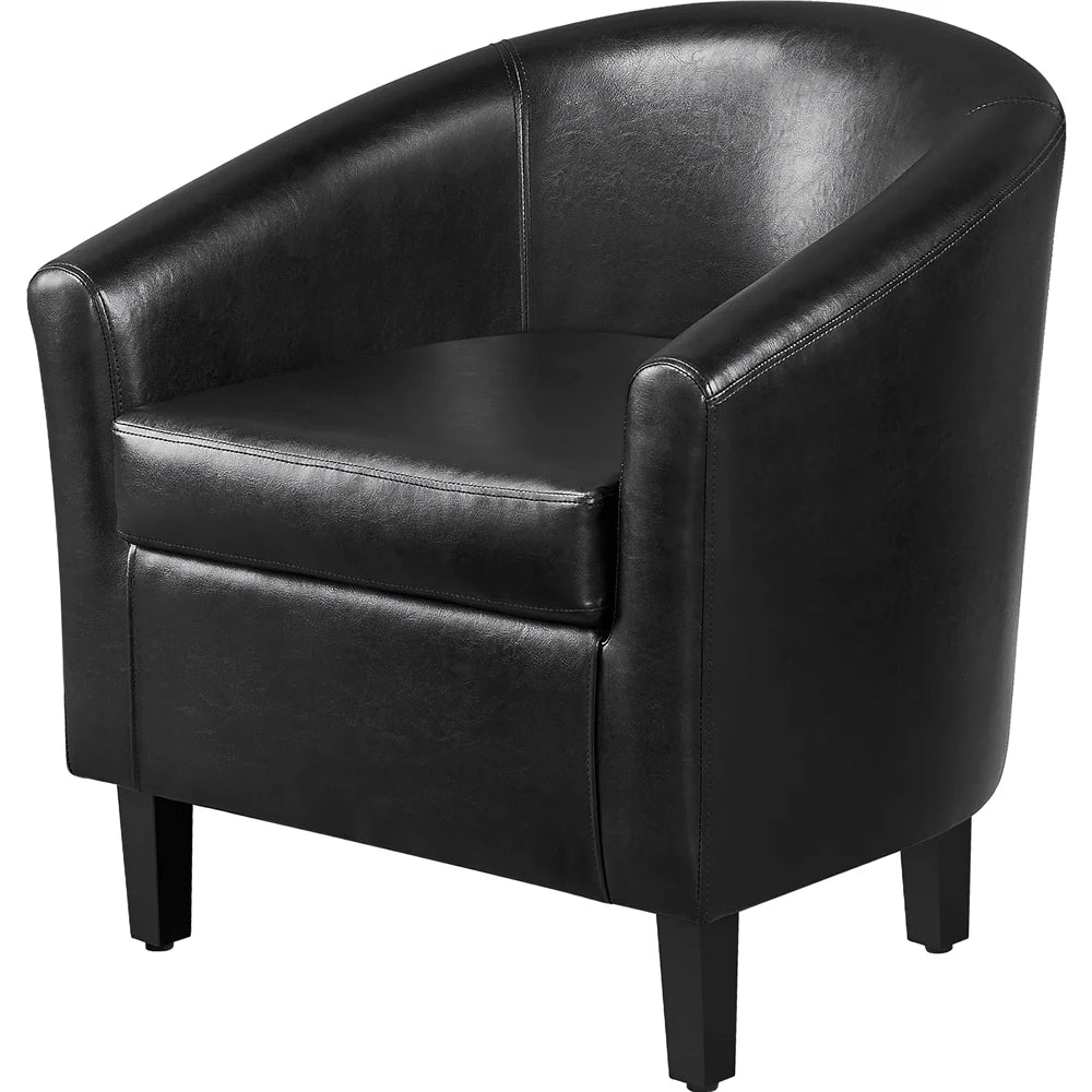 Renwick Faux Leather Barrel Accent Chair for Living Room, Set of 2, Black