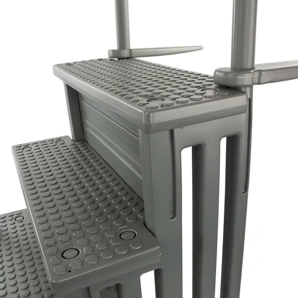 Non-slip entry steps for pools | Grey | For above-ground pools | Can be installed on terraces with a height of 122 to 137 cm | Load capacity up to 136 kg
