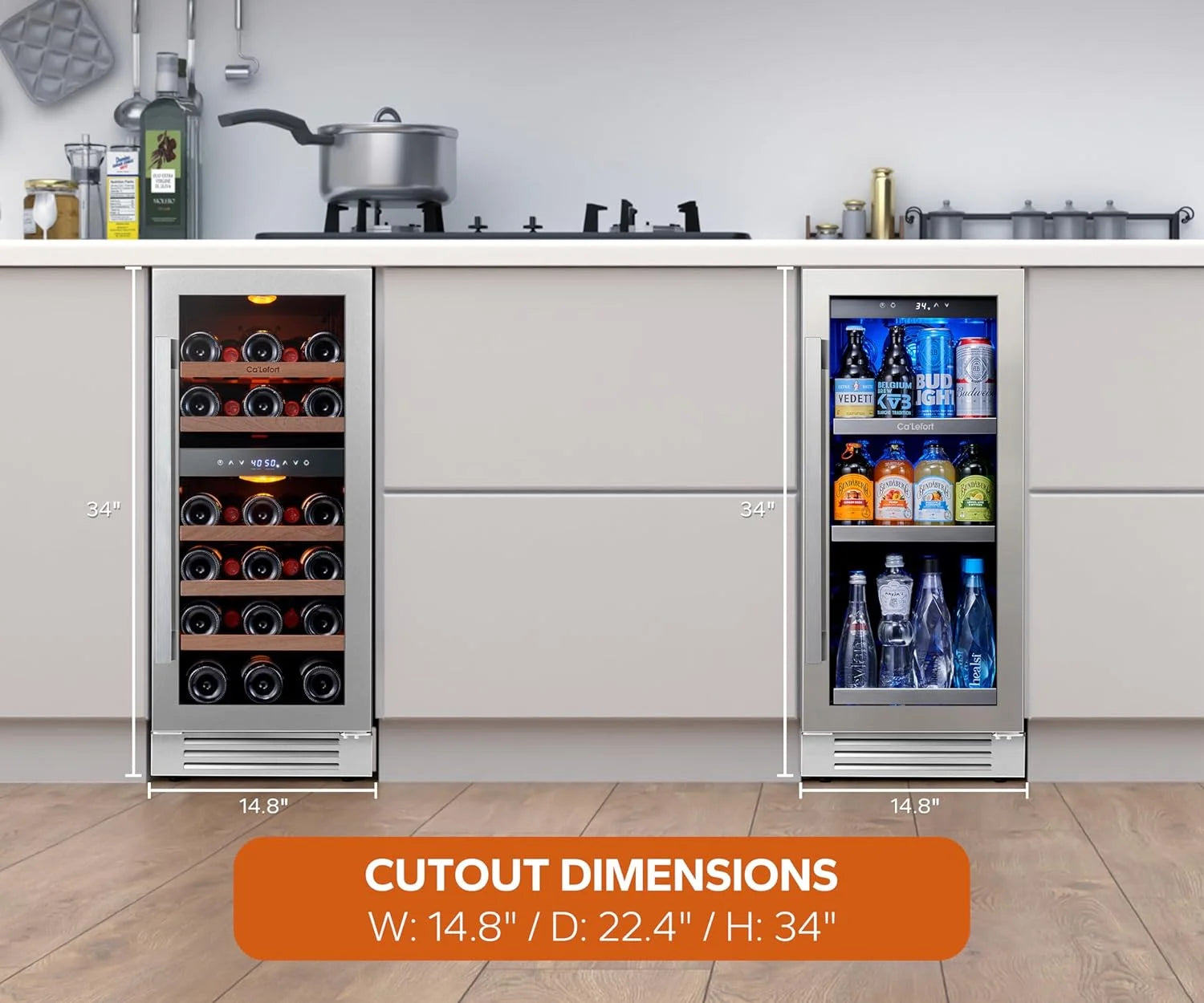 Ca'Lefort 30" Wine and Beverage Refrigerator, 28 Bottles Dual Zone Wine Fridge and 100 Cans Beverage Fridge Cooler with Stainless Steel  Door Framed