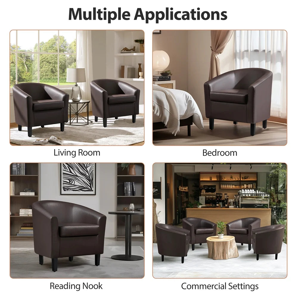 Renwick Faux Leather Barrel Accent Chair for Living Room, Set of 2, Black