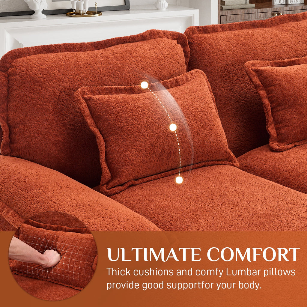 Wiilayok U Shaped Cloud Couch Modular Sectional Sofa 124" Extra Deep Fluffy Chenille Double Chaise Lounge, Central Console w/ Dual USB-C & A Ports, Storm Gray