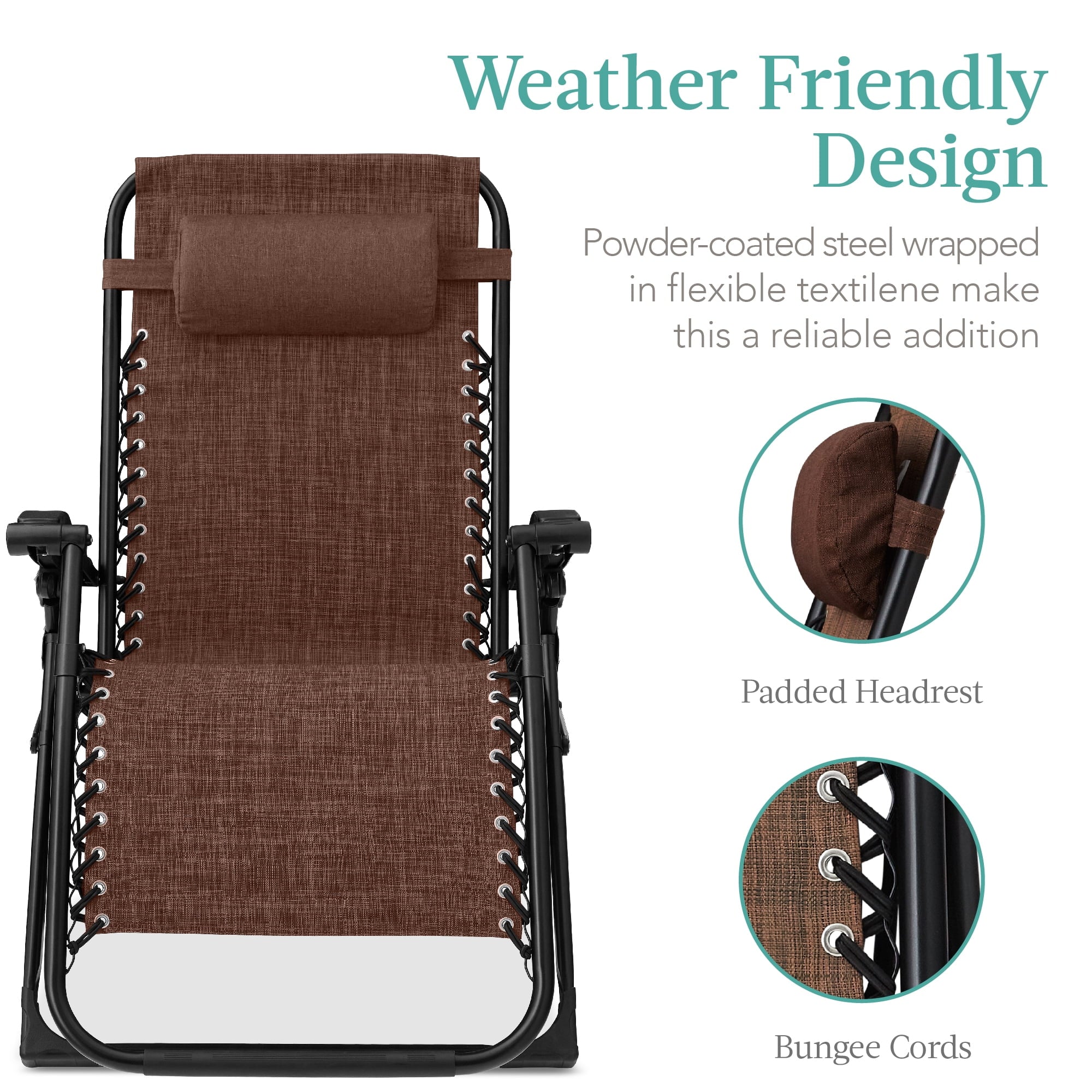 Best Choice Products Oversized Zero Gravity Chair, Folding Recliner w/ Removable Cushion, Side Tray - Fossil Gray