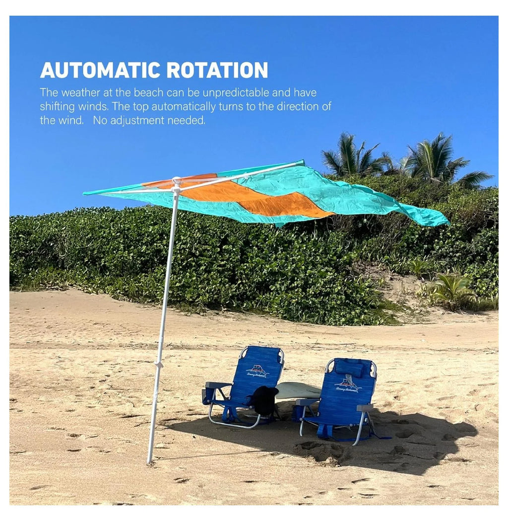 Flow Shade Beach Tent Wind Sun Canopy Portable Easy Set Up UPF 50+ No Assembly Requires 3-30 MPH - 1 to 4 People - 8 Foot X 8 Foot Fabric Top