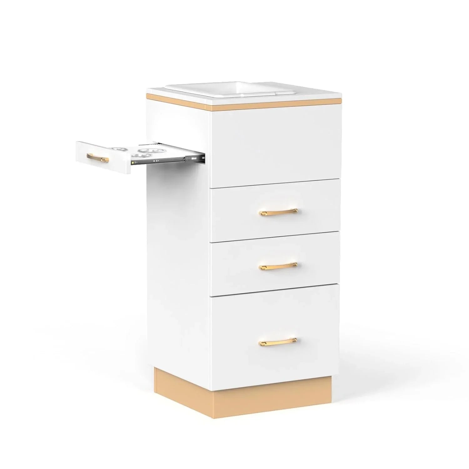 OmySalon Salon Storage Station, Barber Stations Beauty Salon Spa Equipment with 3 Drawers, a Storage Basin, 3 Hair Dryer Holders for Hair Styling, White Gold