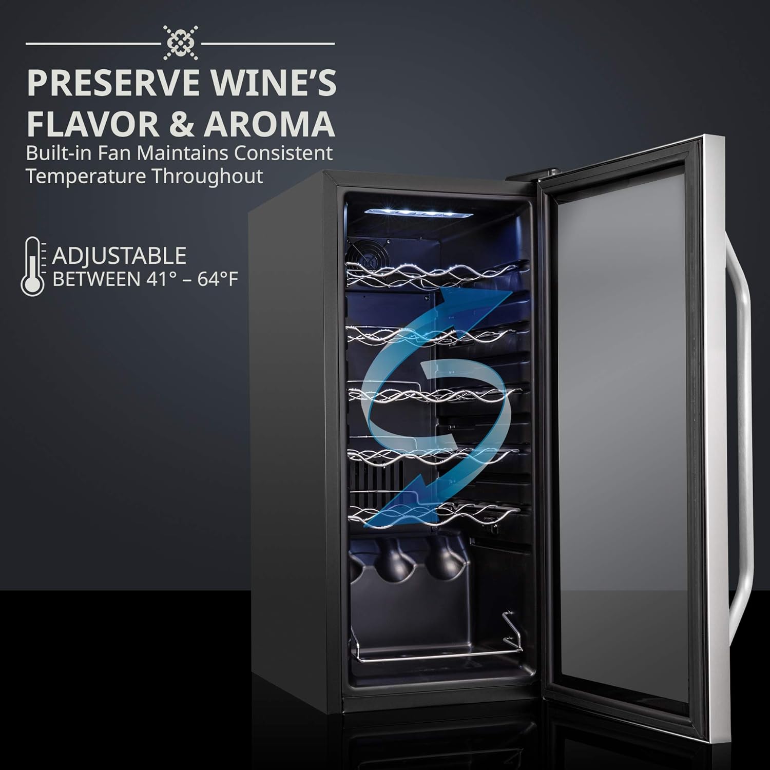 18 Bottle Compressor Wine Cooler Refrigerator w/Lock, Large Freestanding Wine Cellar For Red, White, Champagne or Sparkling Wine, 41f-64f Digital Temperature Control Fridge Glass Door Black