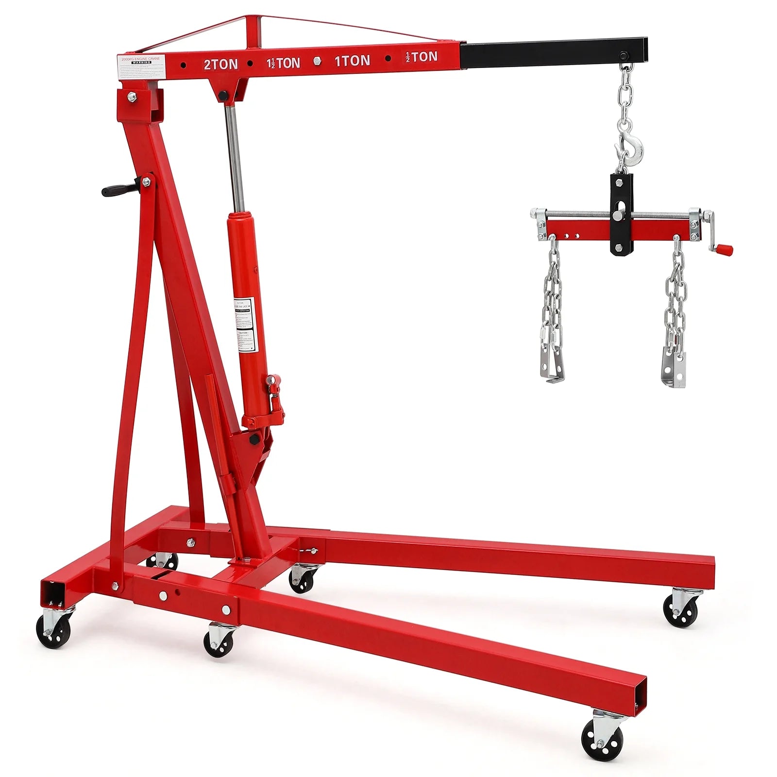 JoanKaren Hydraulic Engine Hoist,4400lbs Max Weight,Folding Engine Lift Shop Crane with Lever and 6 Steel Caster Wheels,Yellow