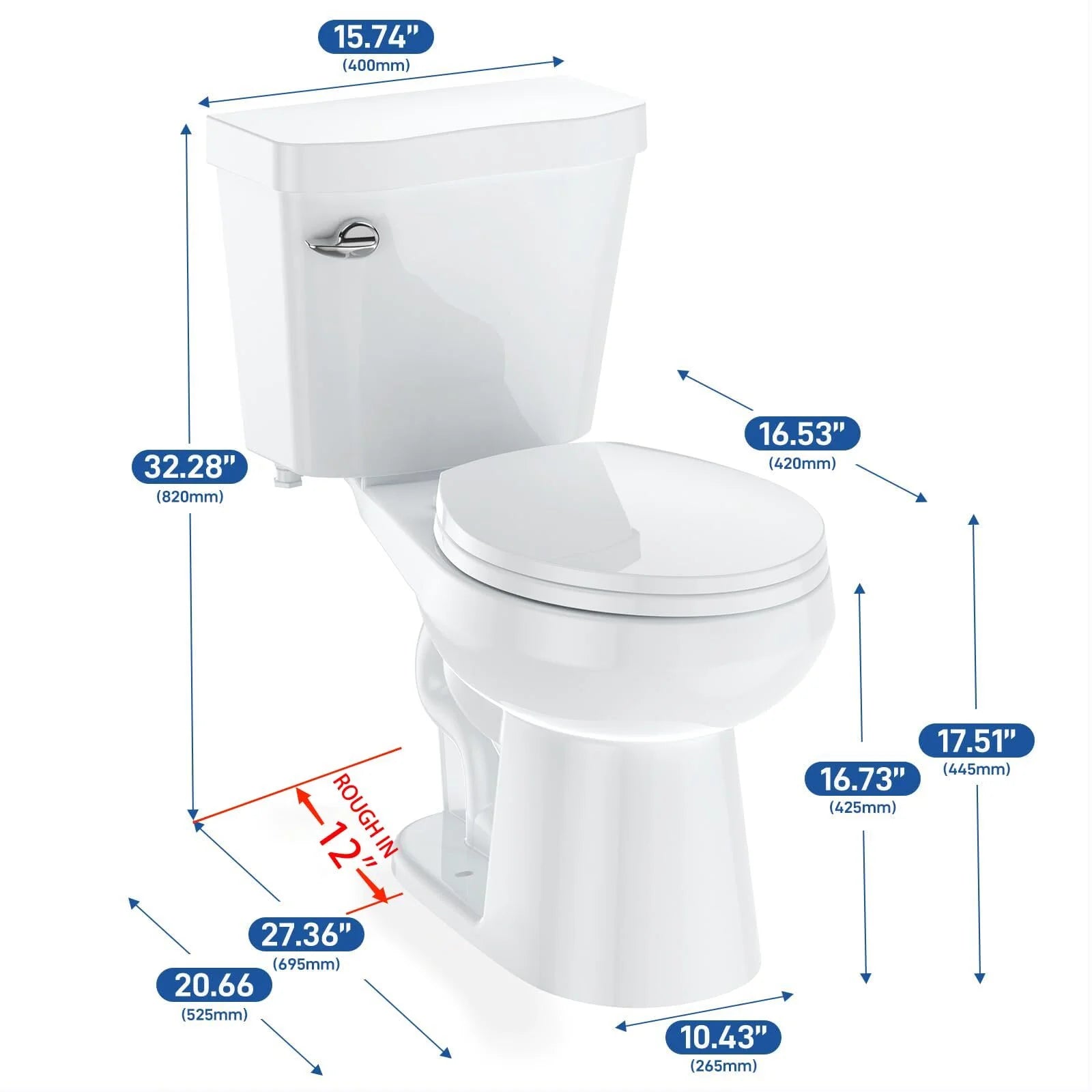 Two-Piece Elongated 1.28 GPF Siphonic Flush Toilet with Soft Close Seat, Universal Height ADA Cotton White (Toilet Seat Included)