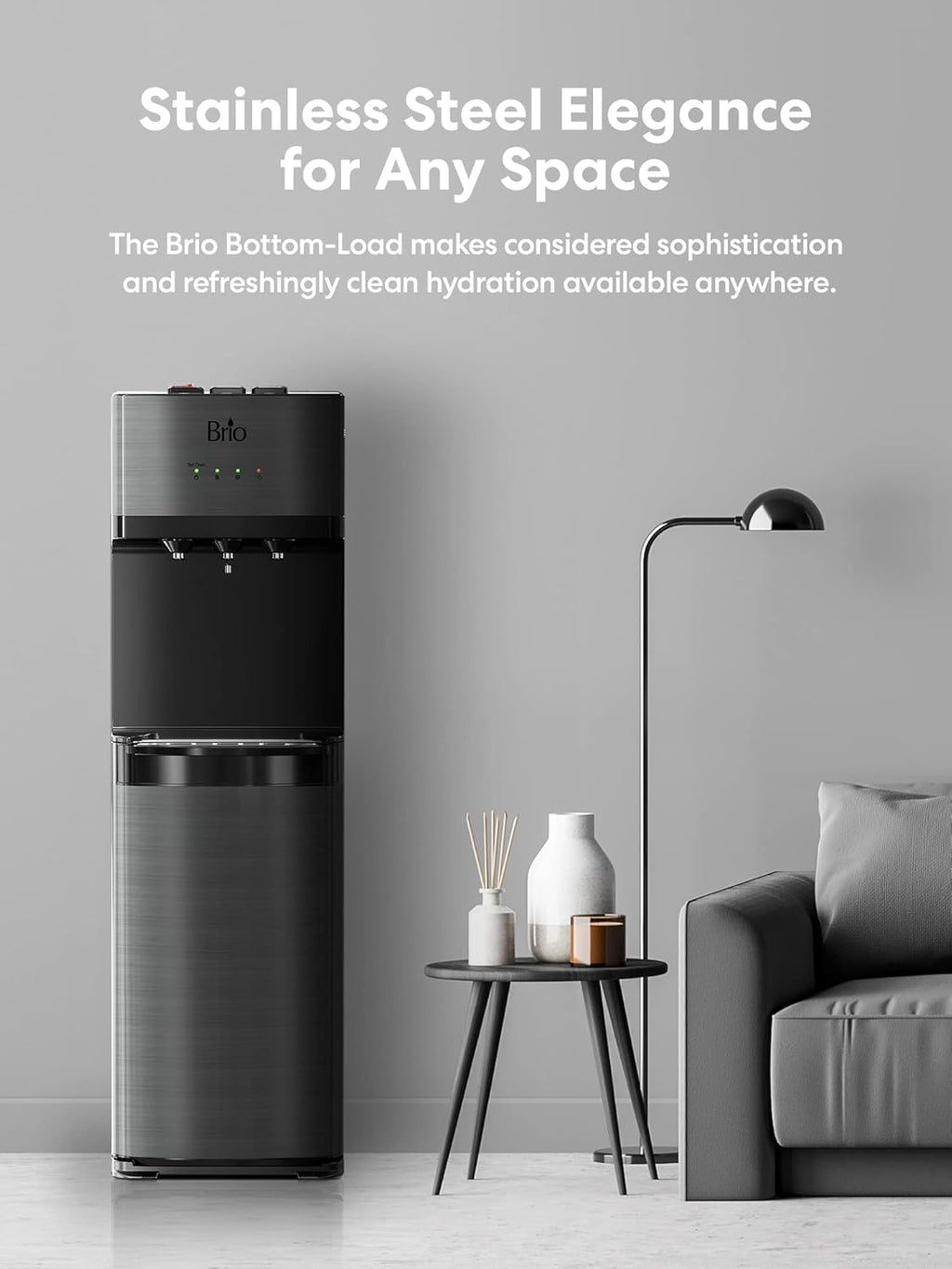 Self Cleaning Bottom Loading Water Cooler Water Dispenser  ?Black Stainless Steel - 3 Temperature Settings - Hot, Room & Cold Water