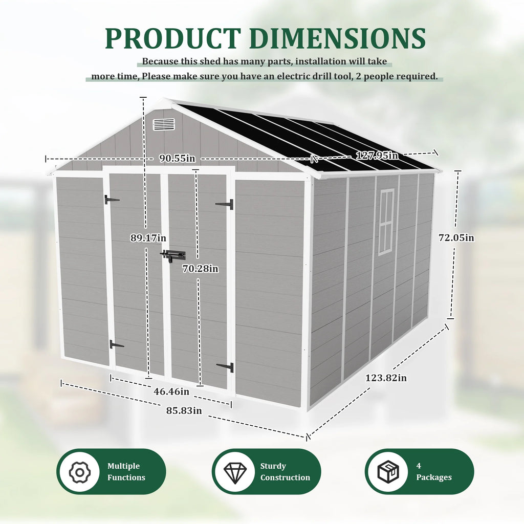 Enyopro 6 x 4.4FT Outdoor Storage Shed, All-Weather Plastic Resin Utility Tool Large Shed with Dual Lockable Doors for Patio Backyard Lawn, Gray