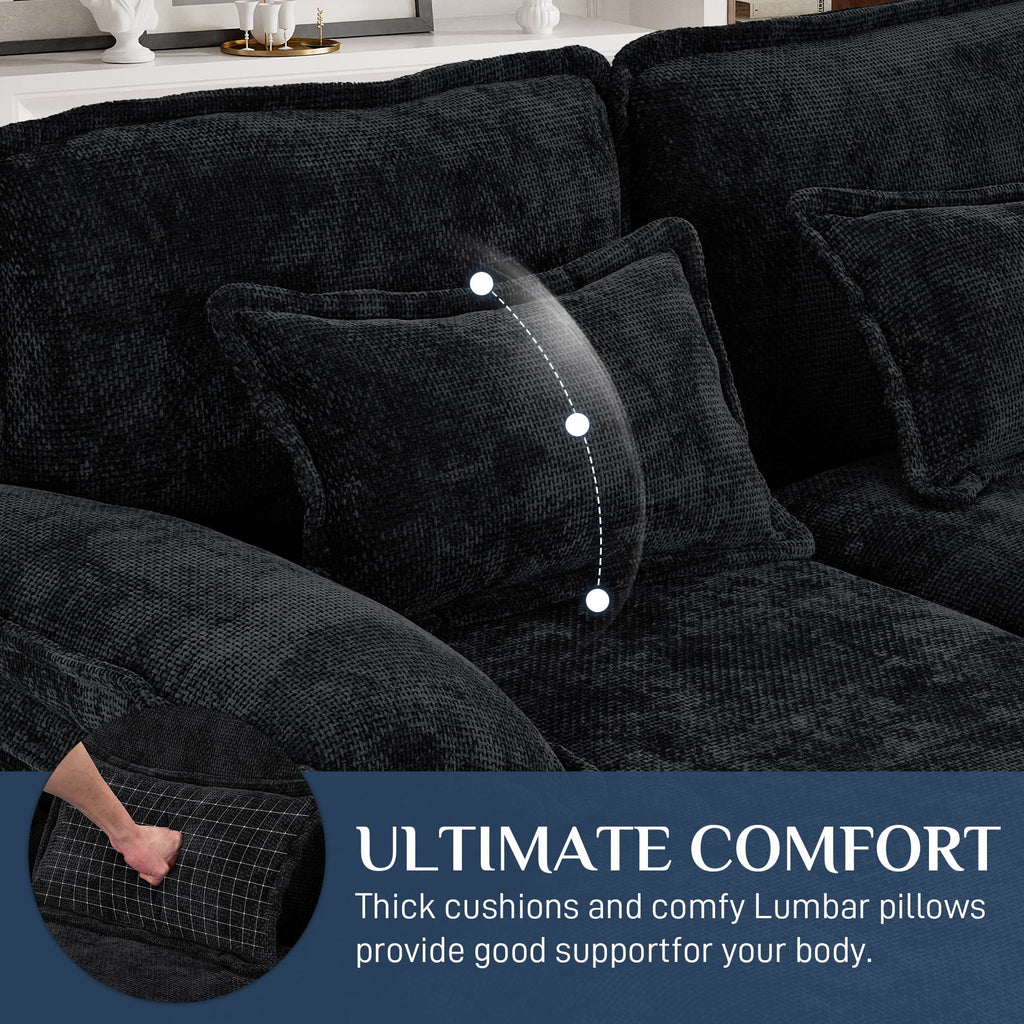 Wiilayok U Shaped Cloud Couch Modular Sectional Sofa 124" Extra Deep Fluffy Chenille Double Chaise Lounge, Central Console w/ Dual USB-C & A Ports, Storm Gray