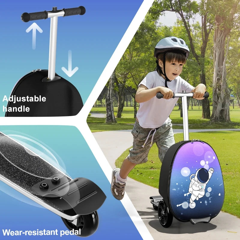 EAYSG 2-in-1 Kids Scooter Luggage with LED Lights,Ride-On Carry-On Suitcase for Children Ages 5-12, Foldable, Lightweight Travel Suitcase,Purple