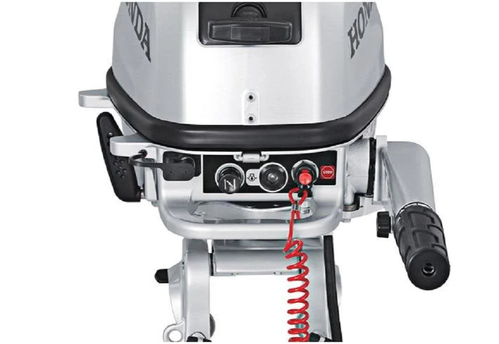 5 HP outboard motor with tiller, 20-inch shaft