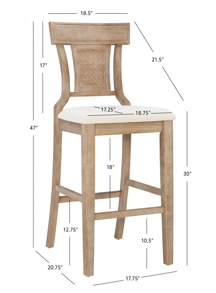 Linon Rylan 30" Bar Stool, Rustic Brown Finish with Beige Fabric