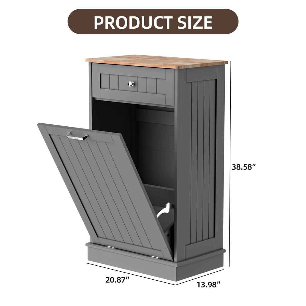 HARIPUL Single Tilt Out Trash Cabinet for 13 Gallon Waste Bin, Free Standing Kitchen Trash Can Cabinet with Drawers, White