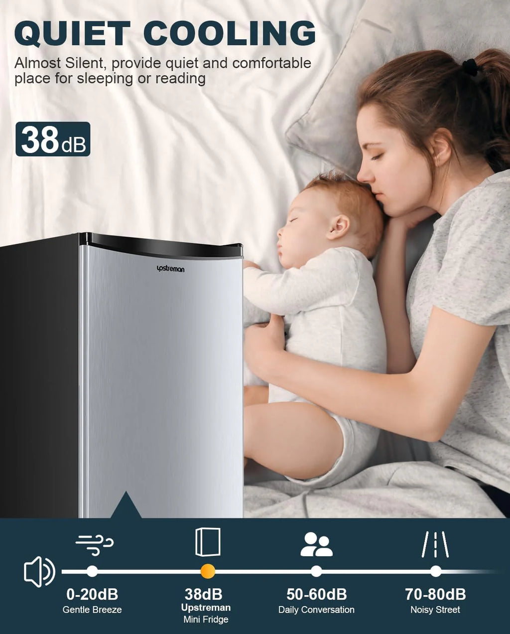 Upstreman 3.2 Cu.Ft Mini Fridge with Freezer, Single Door Mini Fridge, Dorm Fridge, Adjustable Thermostat, Mini Refrigerator for Bedroom, Office, Dorm, Black-BR321
