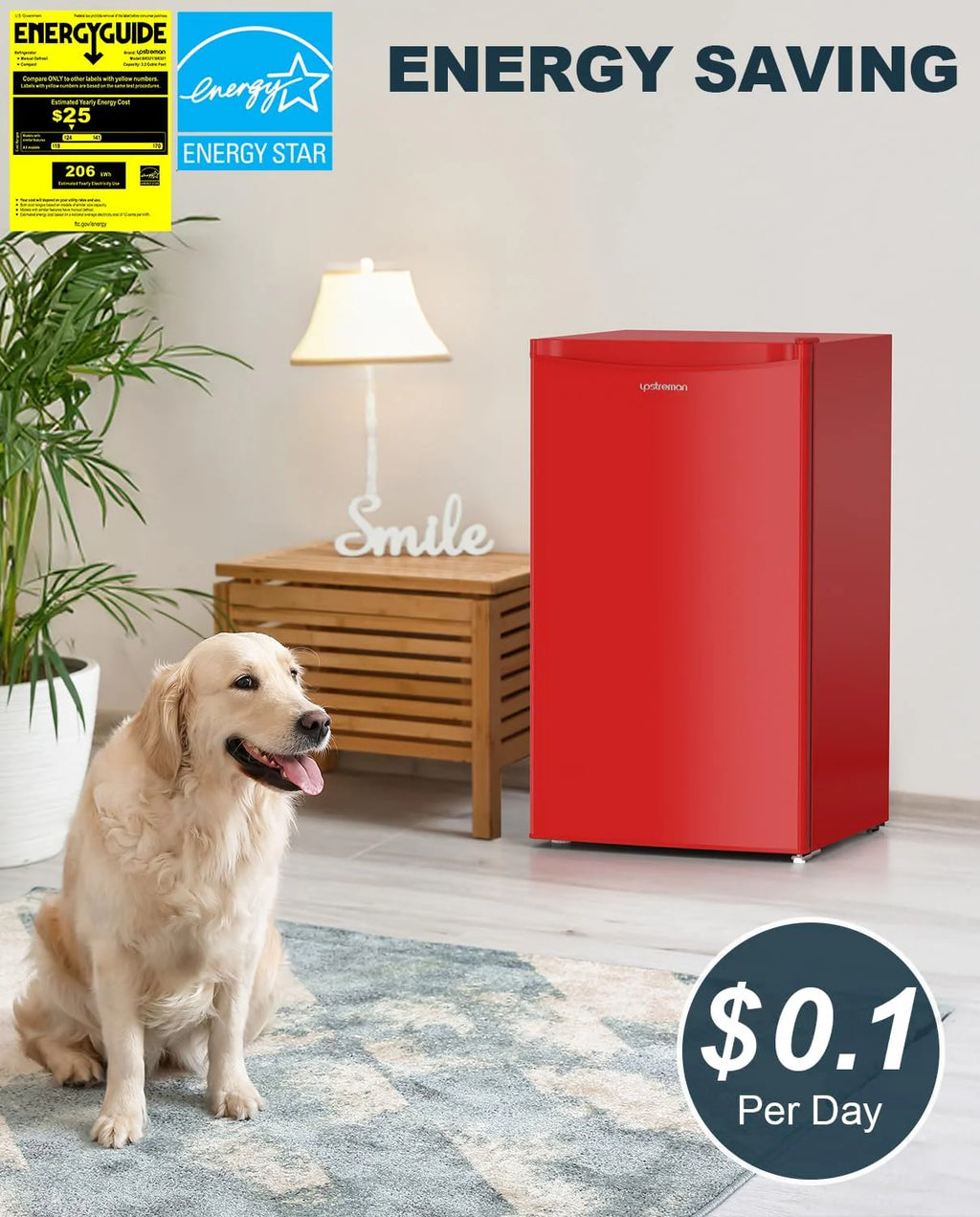 Upstreman 3.2 Cu.Ft Mini Fridge with Freezer, Single Door Mini Fridge, Dorm Fridge, Adjustable Thermostat, Mini Refrigerator for Bedroom, Office, Dorm, Black-BR321