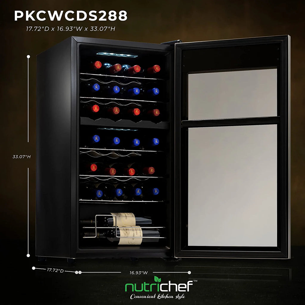 NutriChef 33 Bottle Dual-Zone Refrigerator PKCWCDS335