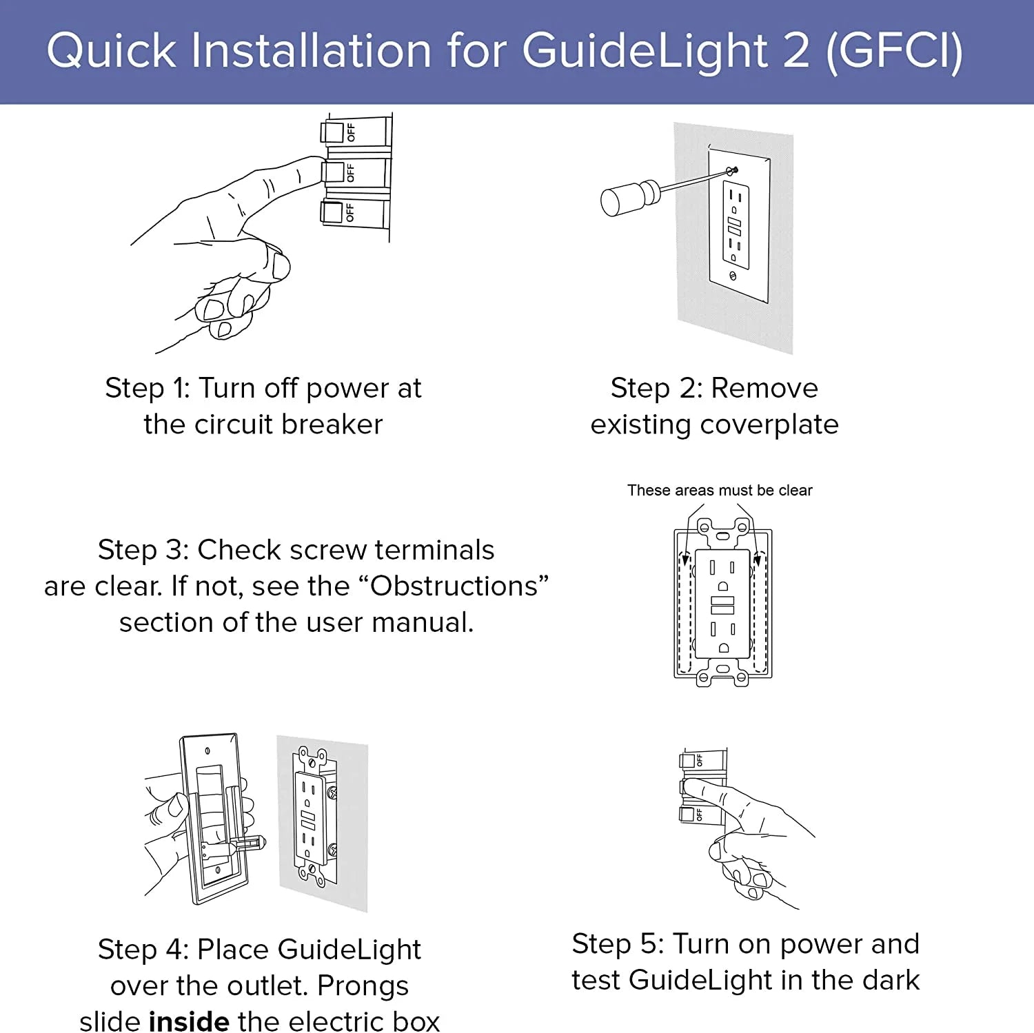 6 Pack - SnapPower GuideLight 2 [For Duplex Outlets] - Replaces Plug-In Night Light - Electrical Receptacle Wall Plate With LED Night Lights - Auto On/Off Sensor - (Duplex, White)